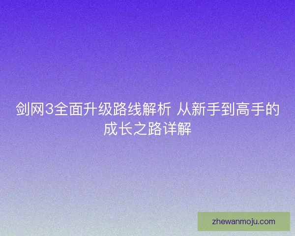 剑网3全面升级路线解析 从新手到高手的成长之路详解